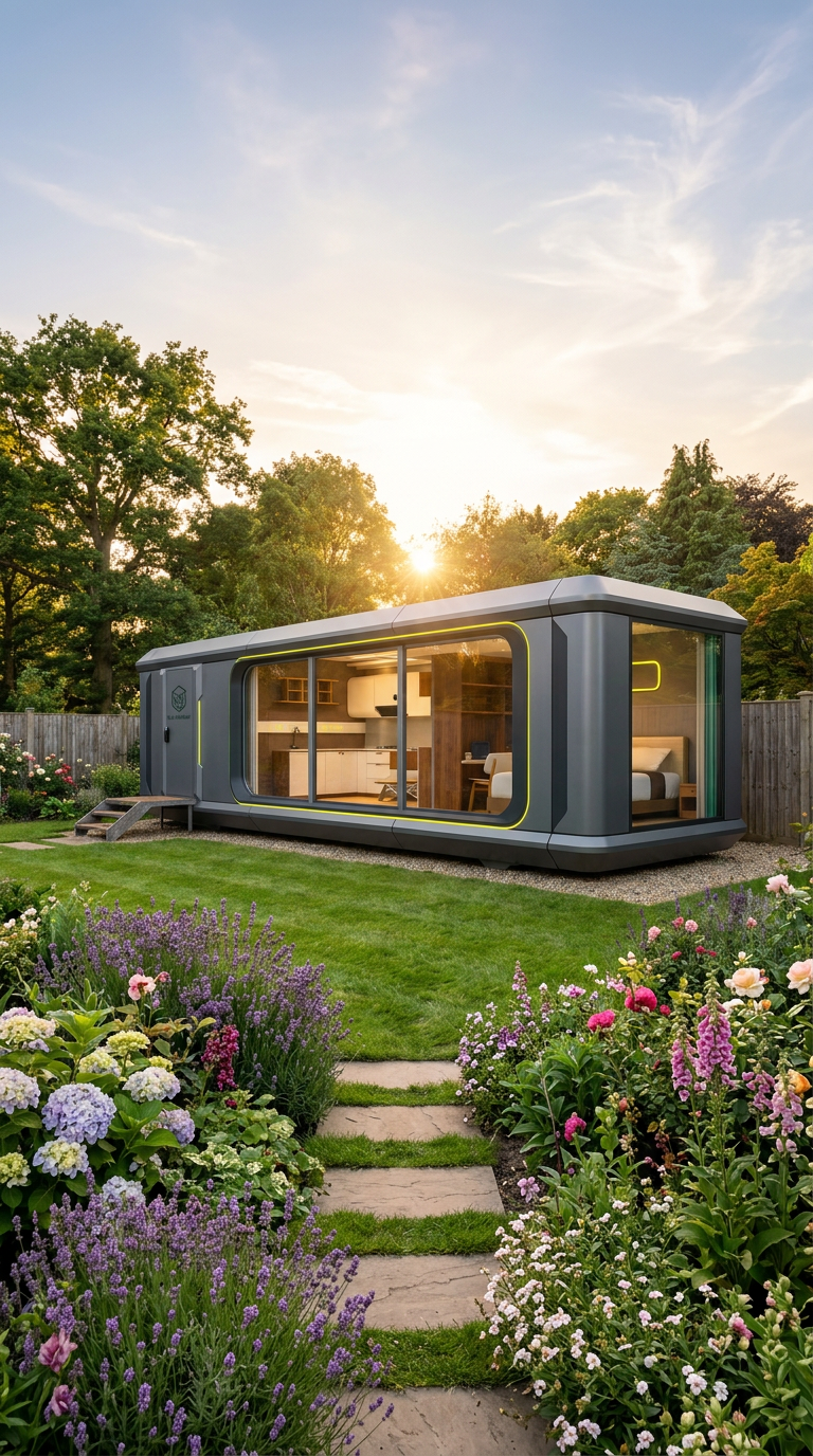 Nua Ultra pod along a garden path at golden hour